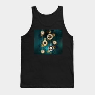 Steampunk Watch with Chains on Green Background Tank Top